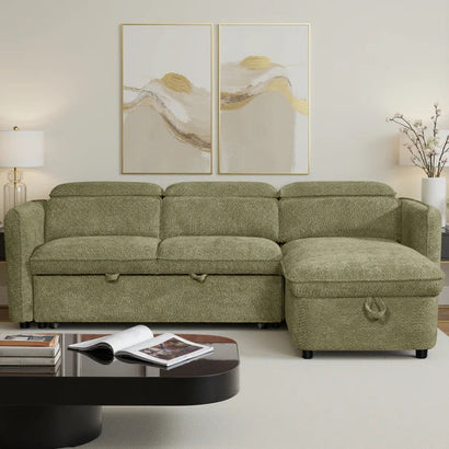 Capri Universal Corner Sofa Bed In Green Fabric with Storage