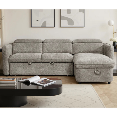 Capri Universal Corner Sofa Bed In Grey Fabric with Storage