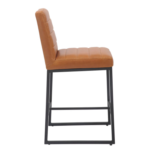Carlton Light Brown Leather Bar Stools With Metal Frame In Pair