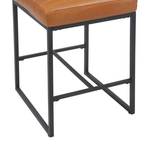 Carlton Light Brown Leather Bar Stools With Metal Frame In Pair