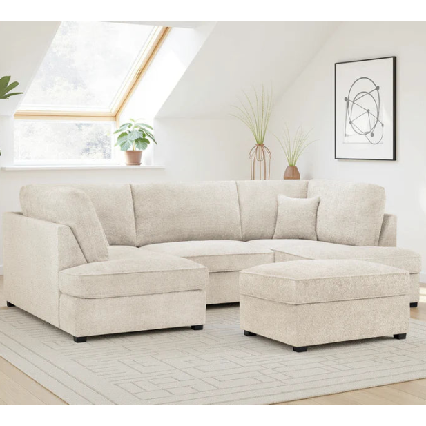 Carnaby Boucle Fabric U-Shape Corner Sofa In Beige