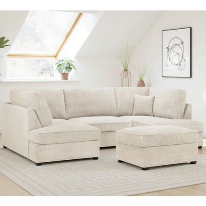 Carnaby Boucle Fabric U-Shape Corner Sofa In Beige