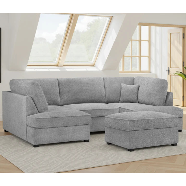Carnaby Boucle Fabric U-Shape Corner Sofa In Grey