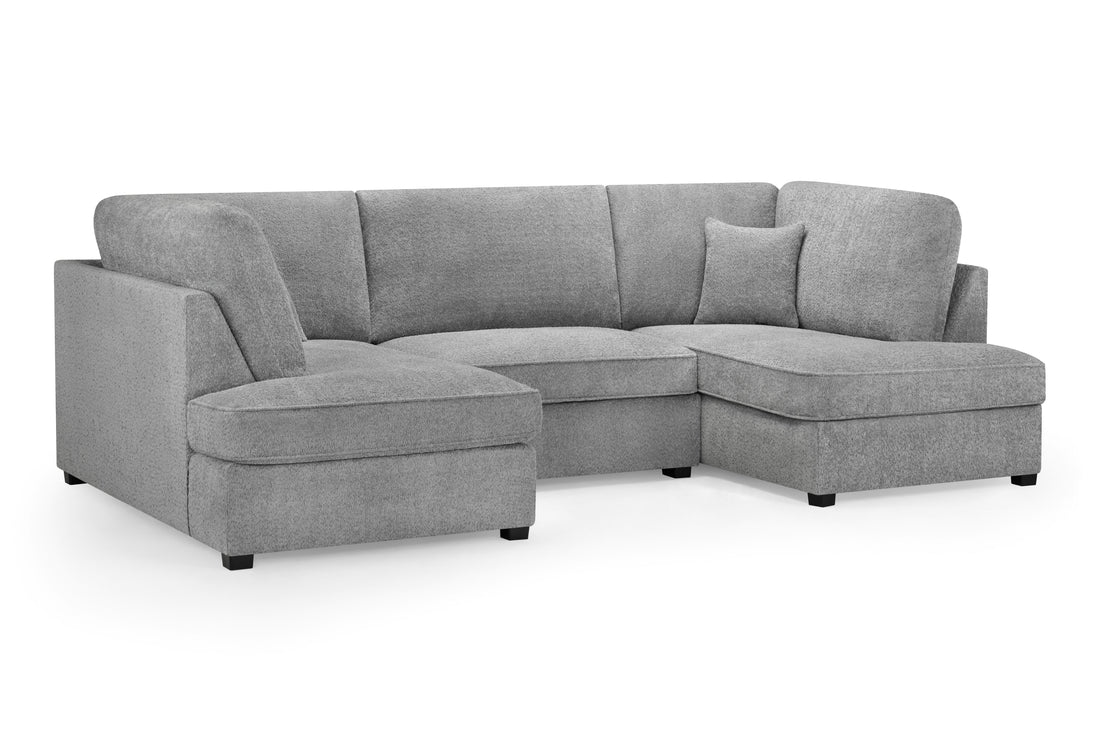 Carnaby Boucle Fabric U-Shape Corner Sofa In Grey