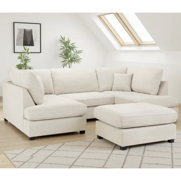 Carnaby Classic U-Shape Corner Sofa In Beige With Footstool