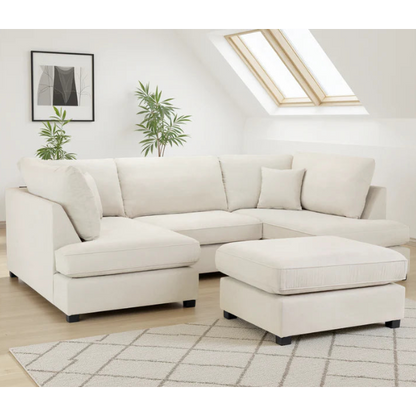 Carnaby Classic U-Shape Corner Sofa In Beige With Footstool
