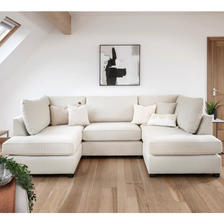 Carnaby Classic U-Shape Corner Sofa In Beige With Footstool