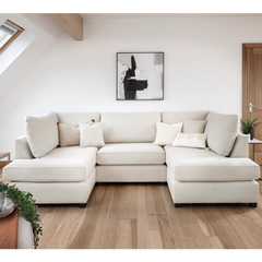 Carnaby Classic U-Shape Corner Sofa In Beige With Footstool