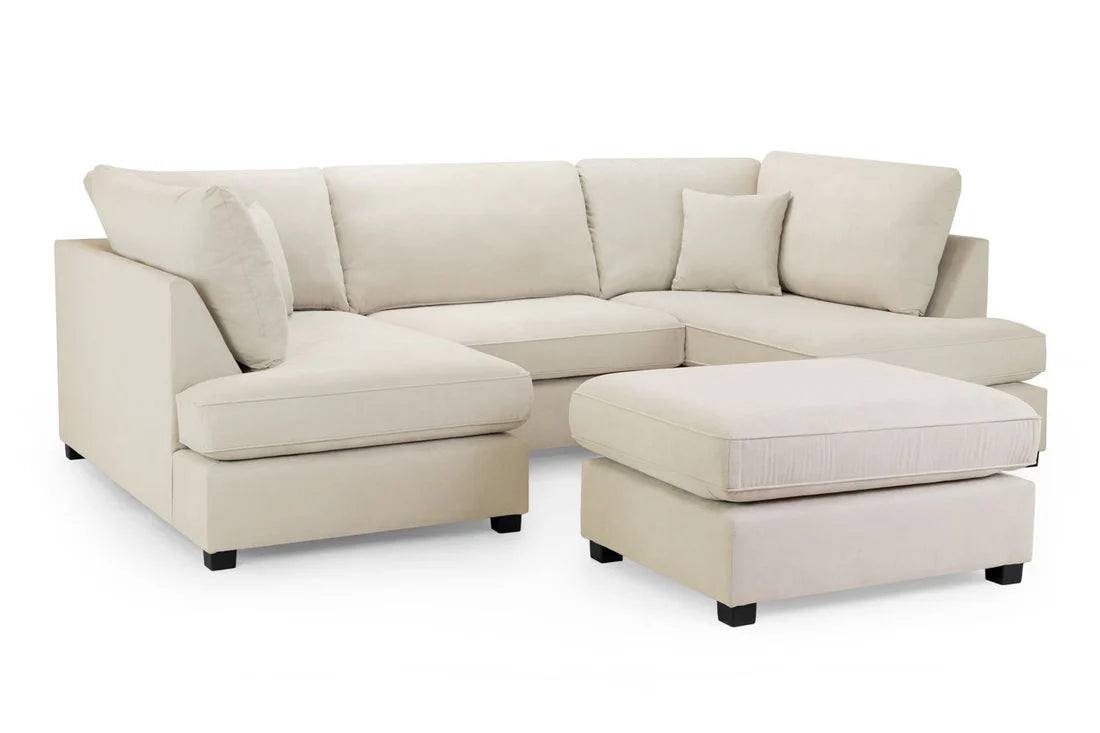 Carnaby Classic U-Shape Corner Sofa In Beige With Footstool