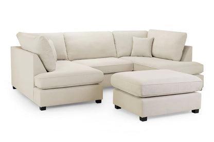Carnaby Classic U-Shape Corner Sofa In Beige With Footstool