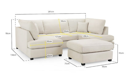 Carnaby Classic U-Shape Corner Sofa In Beige With Footstool