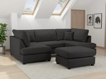 Carnaby Classic U-Shape Corner Sofa In Black With Footstool