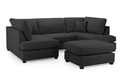 Carnaby Classic U-Shape Corner Sofa In Black With Footstool