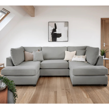 Carnaby Classic U-Shape Corner Sofa In Grey With Footstool