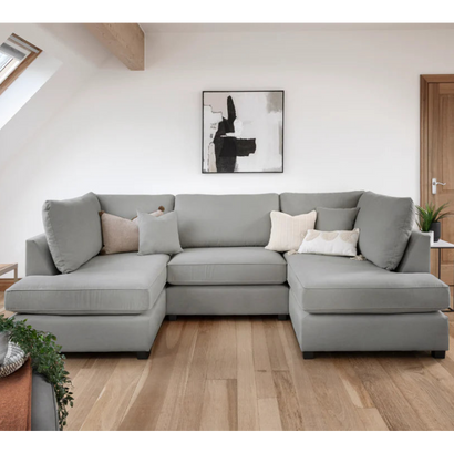 Carnaby Classic U-Shape Corner Sofa In Grey With Footstool