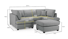 Carnaby Classic U-Shape Corner Sofa In Grey With Footstool