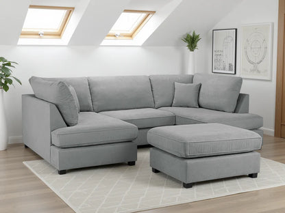 Carnaby Classic U-Shape Corner Sofa In Grey With Footstool
