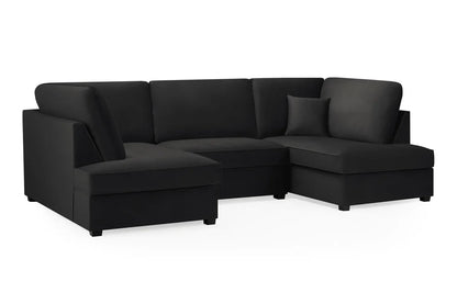Carnaby Plush Velvet Fabric U-Shape Corner Sofa In Black