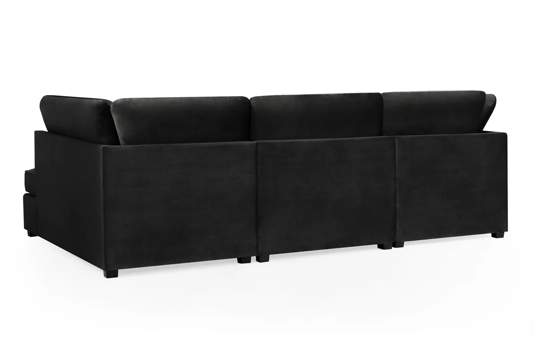 Carnaby Plush Velvet Fabric U-Shape Corner Sofa In Black