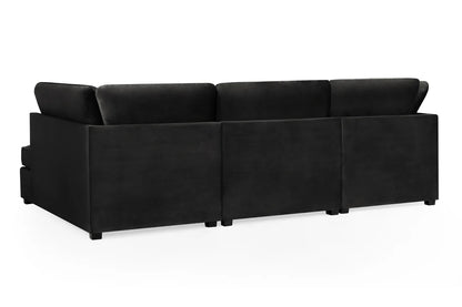 Carnaby Plush Velvet Fabric U-Shape Corner Sofa In Black