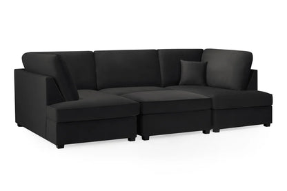 Carnaby Plush Velvet Fabric U-Shape Corner Sofa In Black