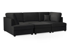 Carnaby Plush Velvet Fabric U-Shape Corner Sofa In Black
