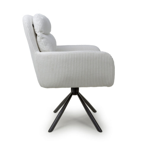 Cassidy White Swivel Corduroy Fabric Dining Chairs in Pair