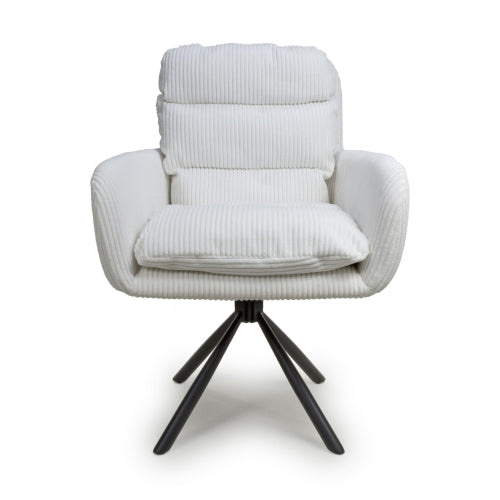 Cassidy White Swivel Corduroy Fabric Dining Chairs in Pair