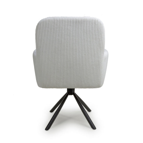 Cassidy White Swivel Corduroy Fabric Dining Chairs in Pair