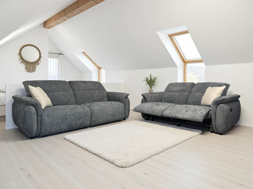 Chelsea Fabric 3 Seater Electric Recliner Sofa In Charcoal Grey