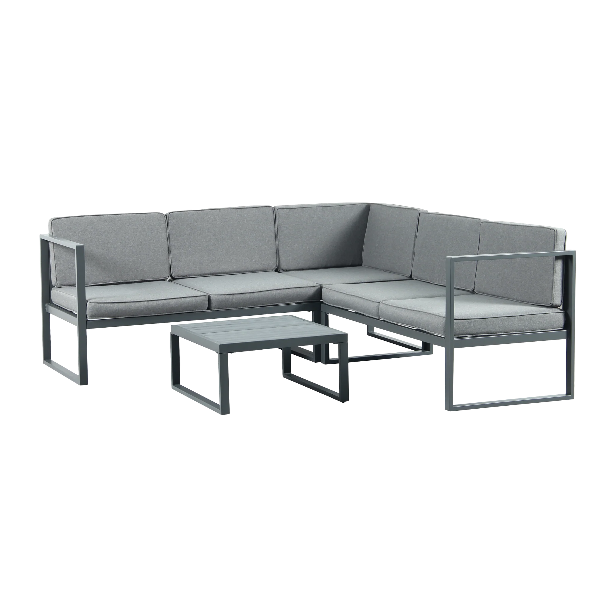 Chester Modern Metal Garden Furniture 5 Seater Corner Sofa and Coffee Table Patio Set in Grey