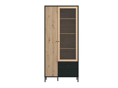 Clifton Slatted 2 Door 2 Drawer Display Cabinet In Black And Artisan Oak Effect