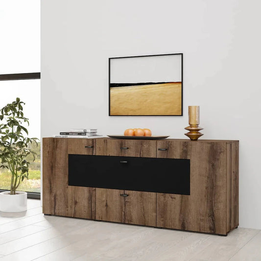 Coby Large Wooden 2 Door 2 Drawers Sideboard in Oak Monastery & Black