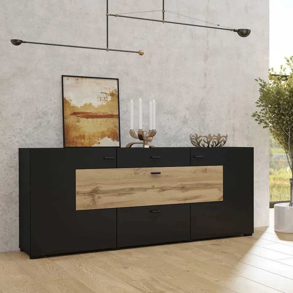 Coby Large Wooden 2 Door 2 Drawers Sideboard in Oak Wotan & Black