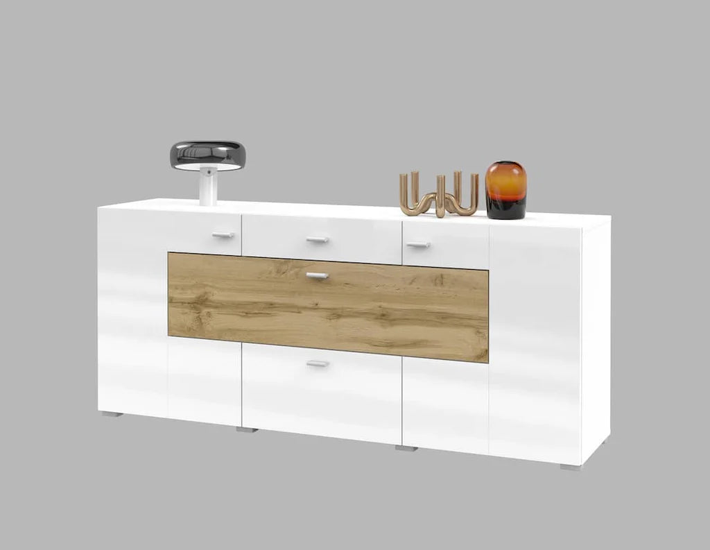 Coby Large Wooden 2 Door 2 Drawers Sideboard in Oak Wotan & White Gloss