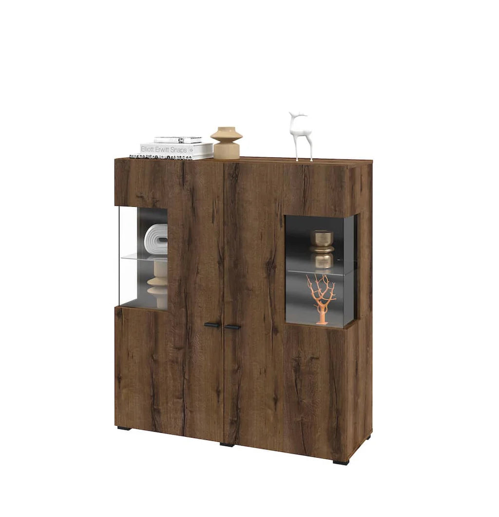Coby Wooden 2 Door Display Cabinet in Oak Monastery & Black