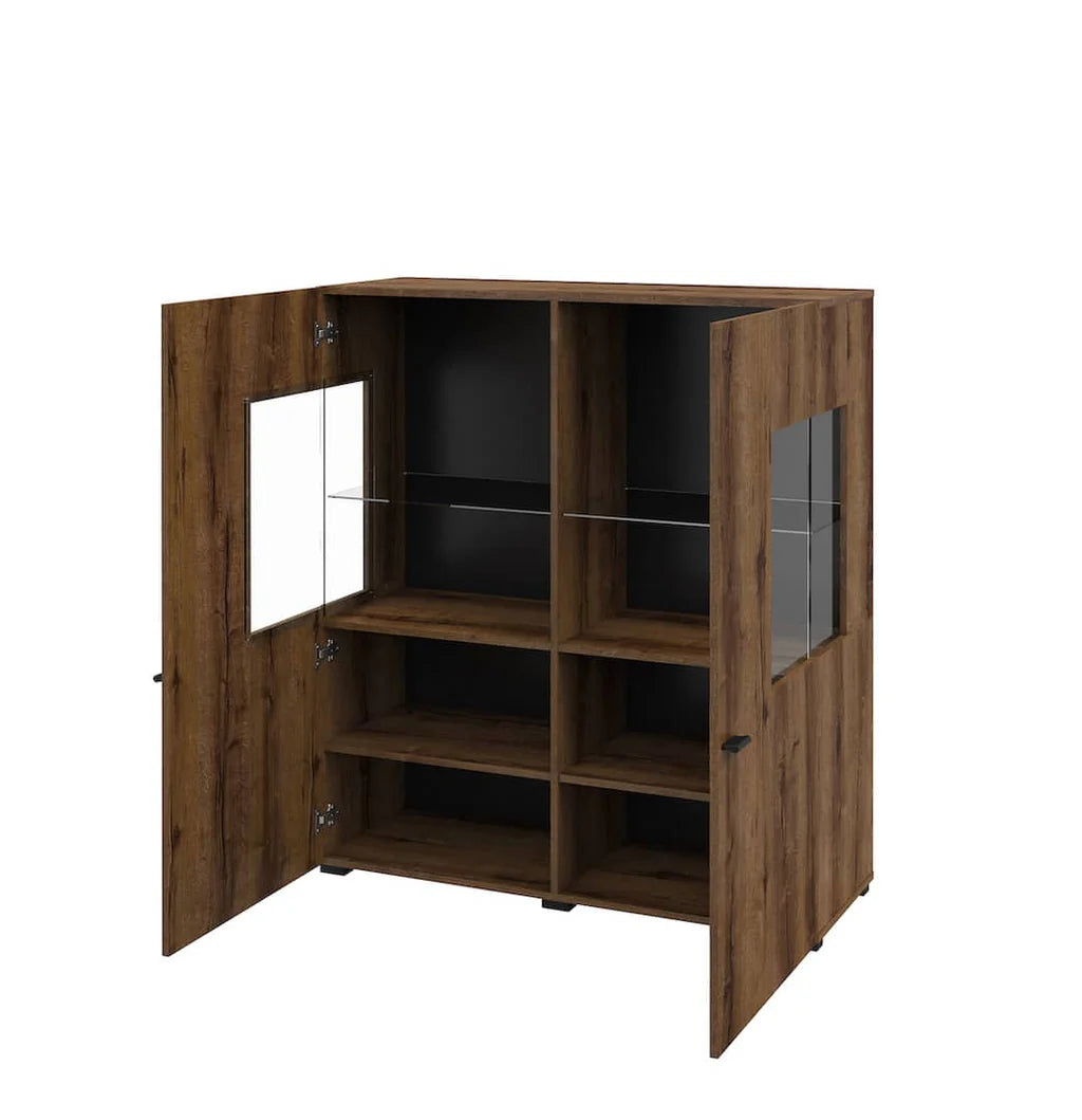 Coby Wooden 2 Door Display Cabinet in Oak Monastery & Black