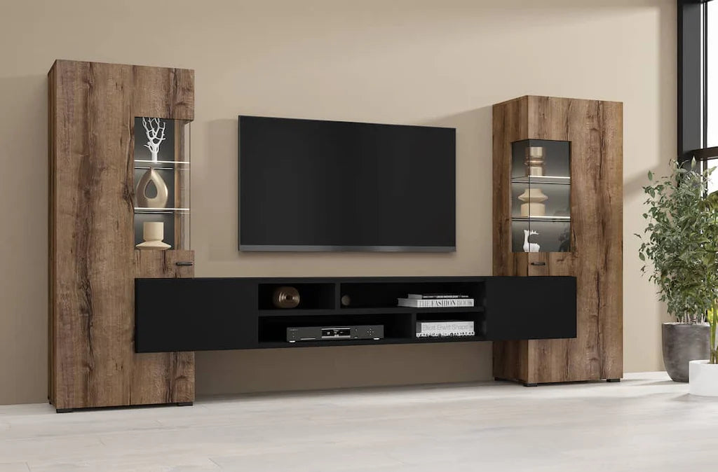 Coby Wooden TV Entertainment Unit in Oak Monastery & Black