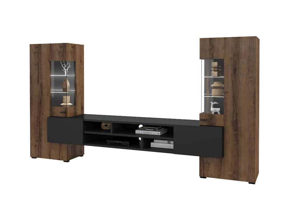 Coby Wooden TV Entertainment Unit in Oak Monastery & Black