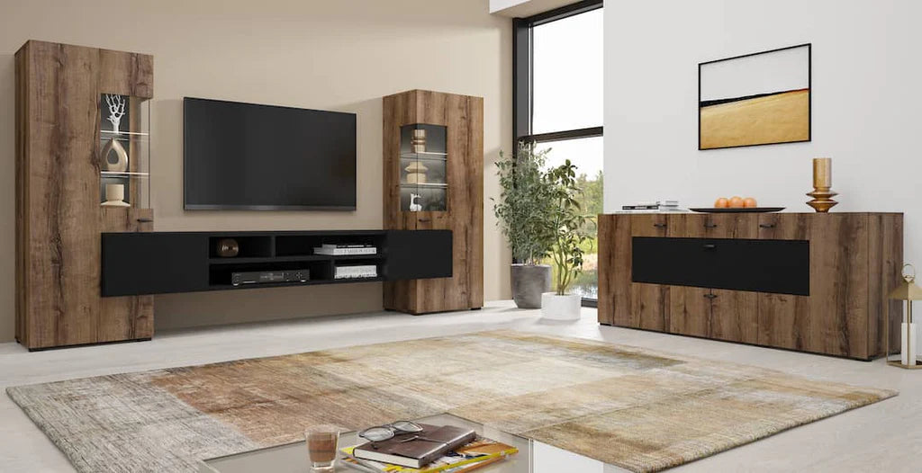 Coby Wooden TV Entertainment Unit in Oak Monastery & Black