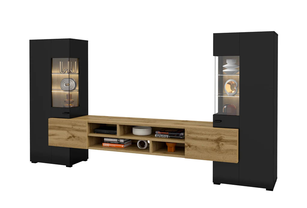 Coby Wooden TV Entertainment Unit in Oak Wotan & Black