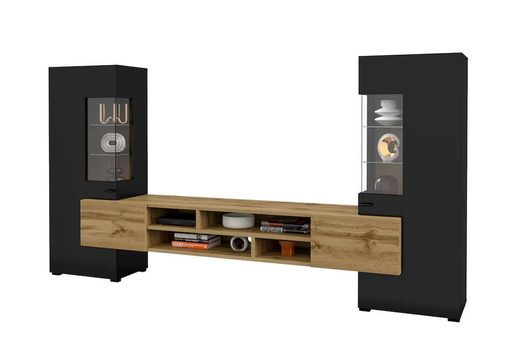 Coby Wooden TV Entertainment Unit in Oak Wotan & Black