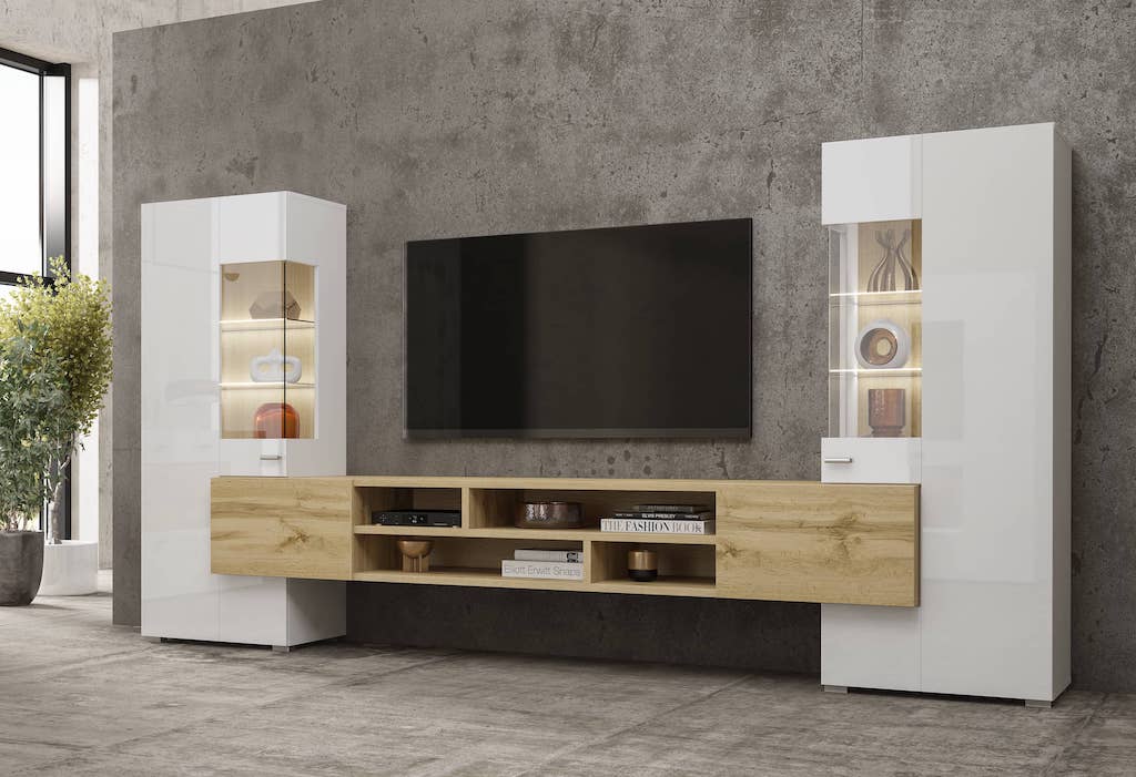 Coby Wooden TV Entertainment Unit in Oak Wotan & White Gloss