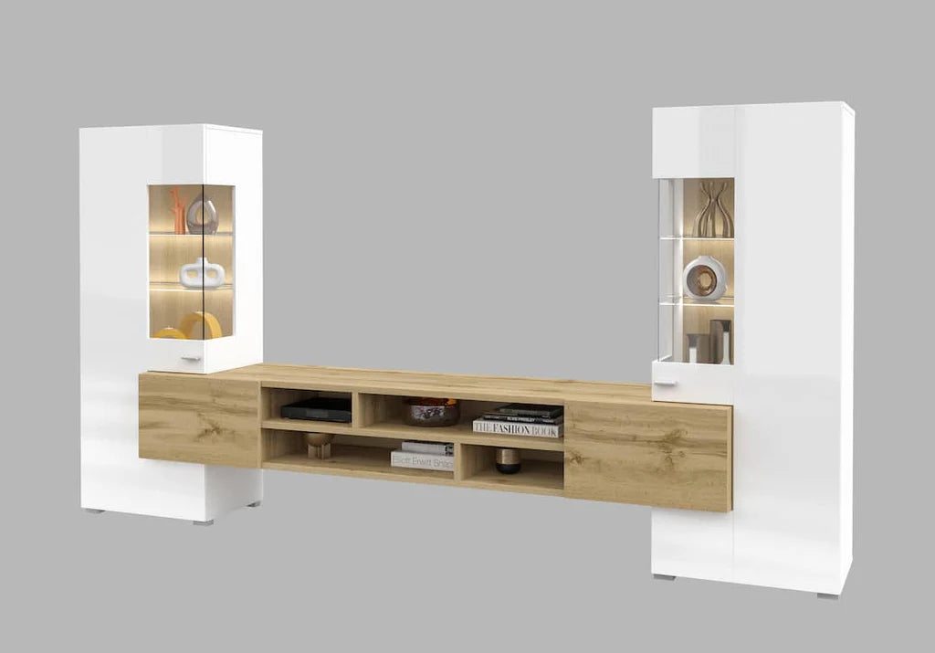 Coby Wooden TV Entertainment Unit in Oak Wotan & White Gloss