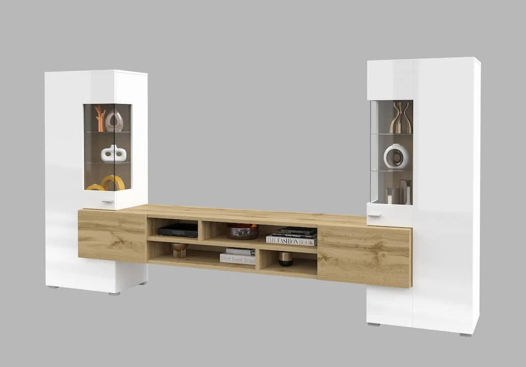 Coby Wooden TV Entertainment Unit in Oak Wotan & White Gloss