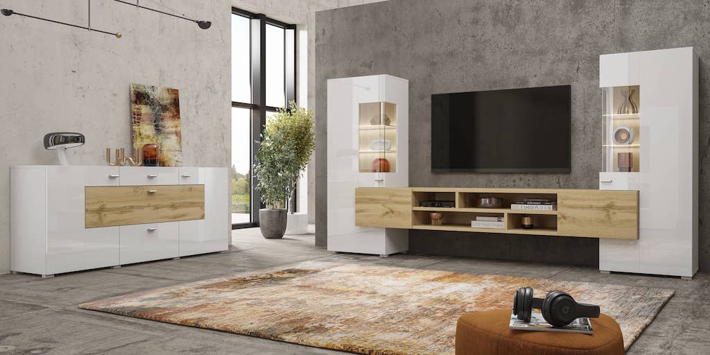 Coby Wooden TV Entertainment Unit in Oak Wotan & White Gloss