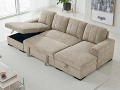Como U-Shape Corner Sofa Bed In Beige Fabric with Double Storage - Furniture One Shop