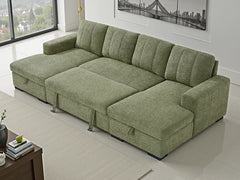 Como U-Shape Corner Sofa Bed In Green Fabric with Double Storage - Furniture One Shop