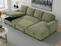 Como U-Shape Corner Sofa Bed In Green Fabric with Double Storage - Furniture One Shop