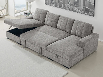 Como U-Shape Corner Sofa Bed In Grey Fabric with Double Storage - Furniture One Shop